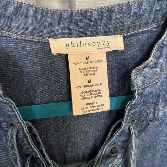 Philosophy Tencel Lyocell Dark Wash Chambray Denim Blue Mini Dress Size Medium - Picture 11 of 12